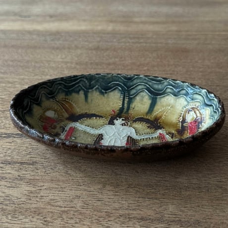 紀窯　中川紀夫　オーバル鉢 セイレーン押紋 K11A (約14×9cm)