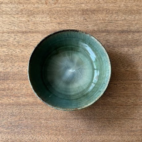 村澤陶苑 村澤享　青銅釉流小鉢 ム14B (直径約13cm)