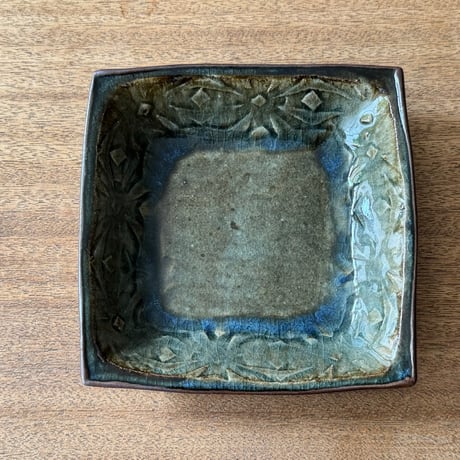 中嶋窯　 6寸押紋角鉢 ナ20C (約18.5×18.5m)