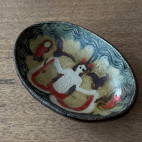 紀窯　中川紀夫　オーバル鉢 セイレーン押紋 K11C (約14×9cm)