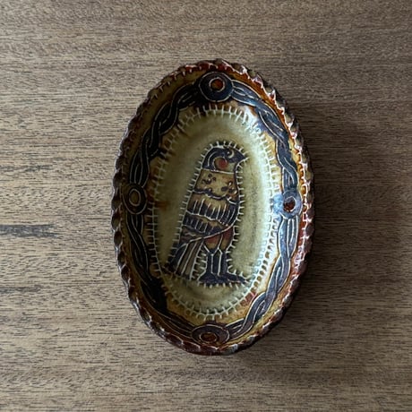紀窯　中川紀夫　オーバル鉢 鳥押紋 K10B (約13.5×9cm)