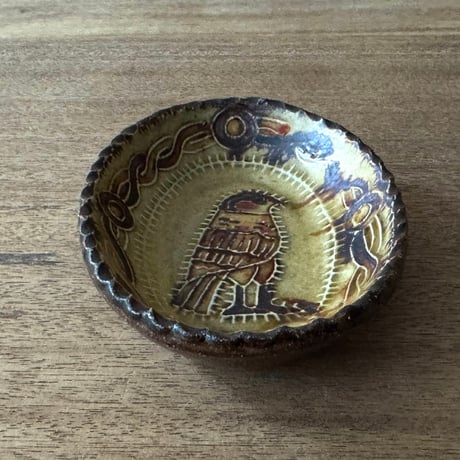 紀窯　中川紀夫　オーバル鉢 鳥押紋 K10A (約13.5×9cm)