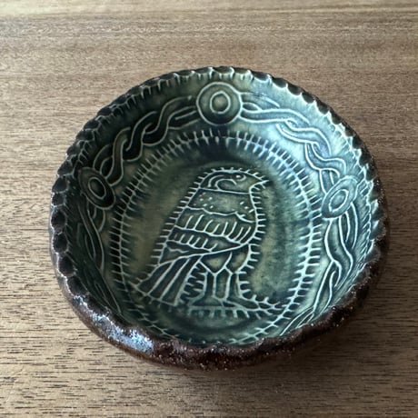 紀窯　中川紀夫　オーバル鉢 鳥押紋 K10F (約13.5×9cm)