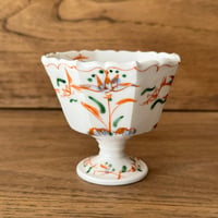 宮田竜司　呉須赤絵面取稜花高杯  ミ7A（直径約8.5cm)