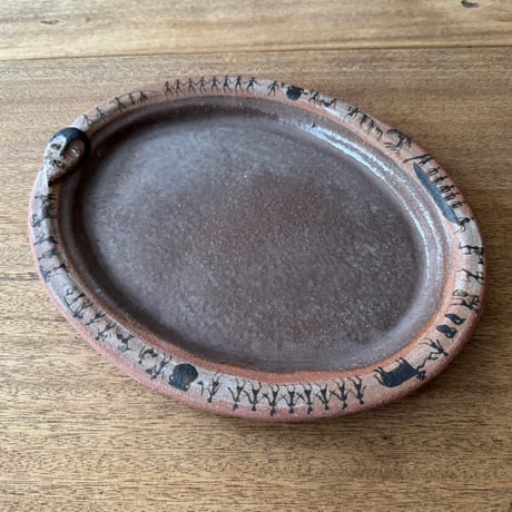 ツグムイロ　ビッグオーバル皿(茶) T13B (約28×23cm)