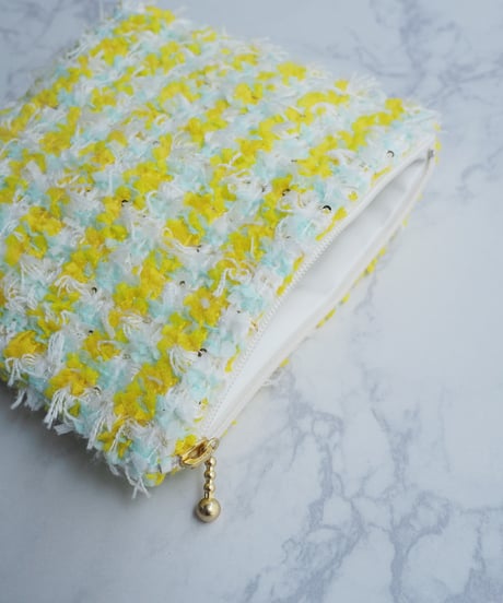 【内布防水・マチ付き】yellow×mint×white（pouch）
