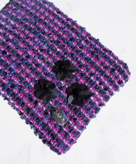 sequins flower×purple tweed（pouch）