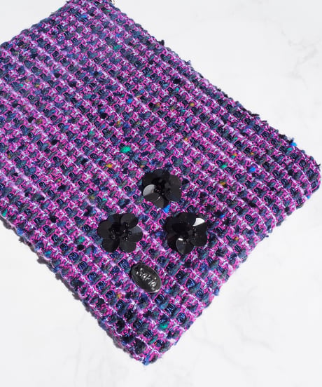 【M size】sequins flower×purple tweed（pouch）