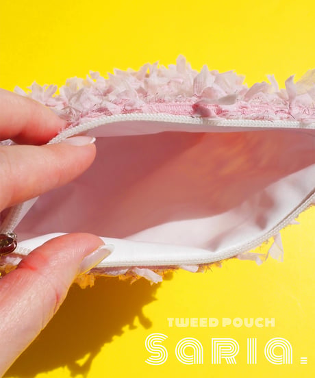 【内布防水・マチ付き】baby pink×feather（pouch）