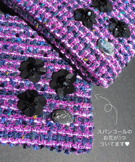 【M size】sequins flower×purple tweed（pouch）