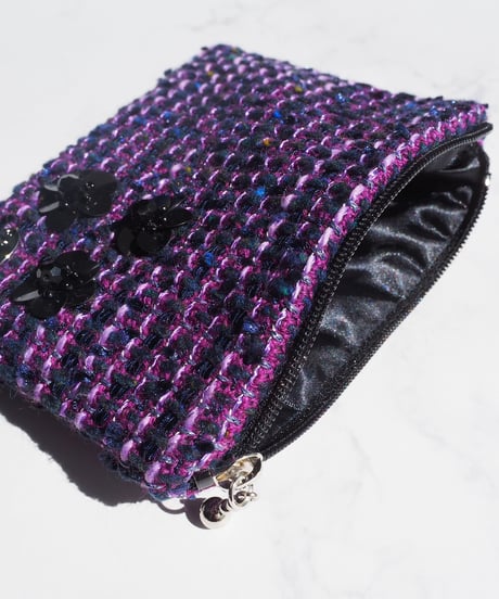 sequins flower×purple tweed（pouch）