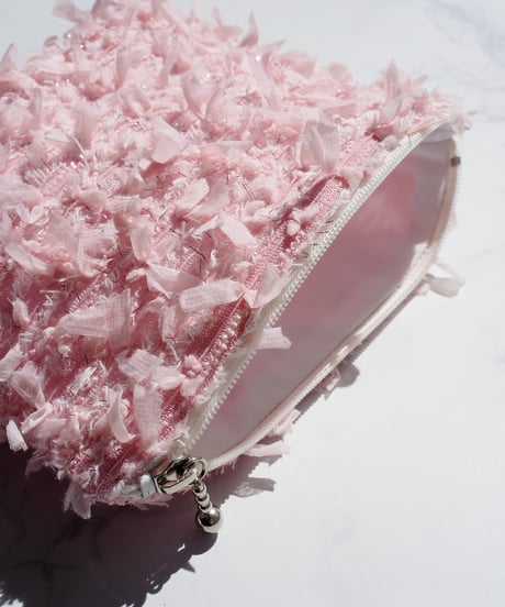 【内布防水・マチ付き】baby pink×feather（pouch）