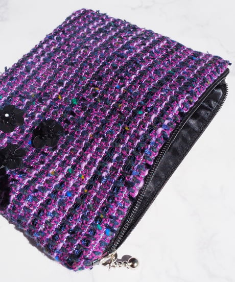 【M size】sequins flower×purple tweed（pouch）