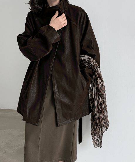 faux-leather belted coat / 2color　hm3245