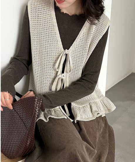 ruffle ribbon vest / 3color　hm3261
