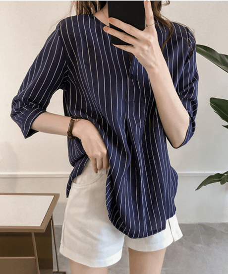 striped loose shirt / 4color　hm3000