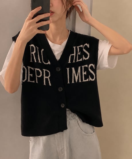 lettered knit vest / 2color　hm3159