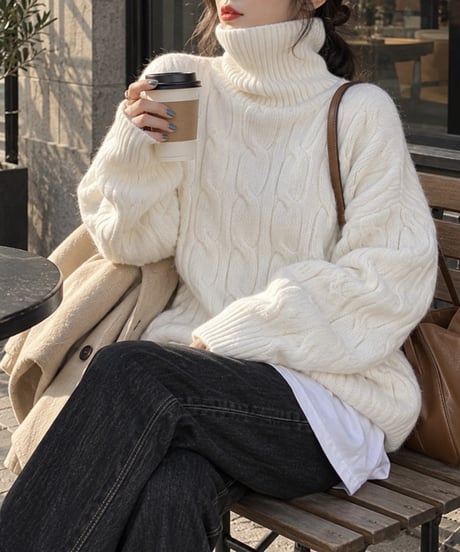 cable turtleneck sweater / 5color　hm2787