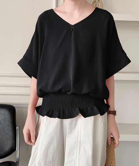 shirred hem blouse / 8color　hm3003