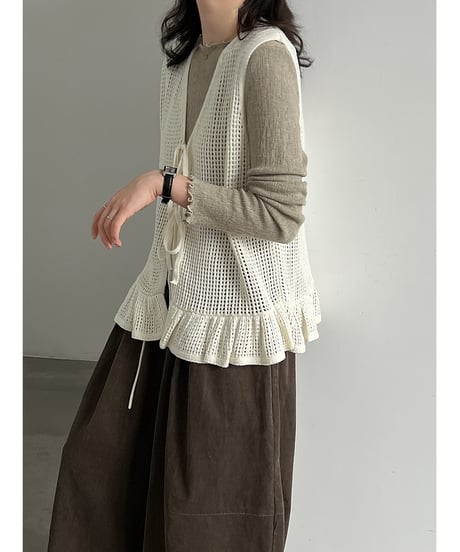ruffle ribbon vest / 3color　hm3261