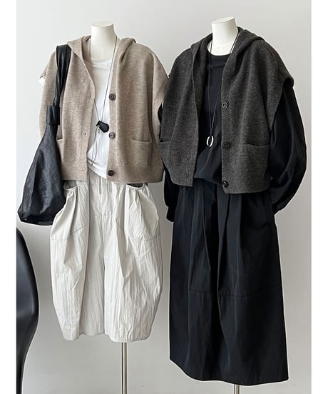 hooded knit vest / 4color　hm3218