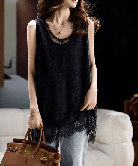 lace long vest / 2color　hm2995