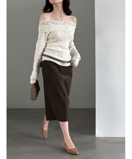 lace shoulder knit top / 2color　hm3240