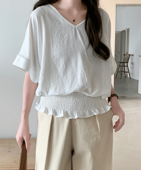shirred hem blouse / 8color　hm3003