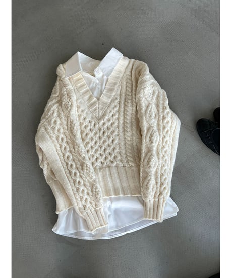 cable layered knit  / 2color　hm3230