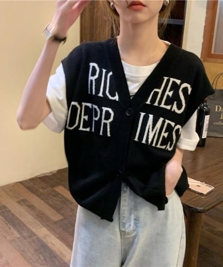 lettered knit vest / 2color　hm3159