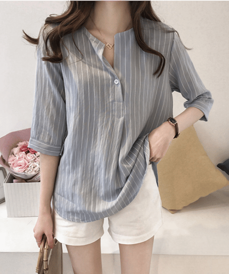 striped loose shirt / 4color　hm3000