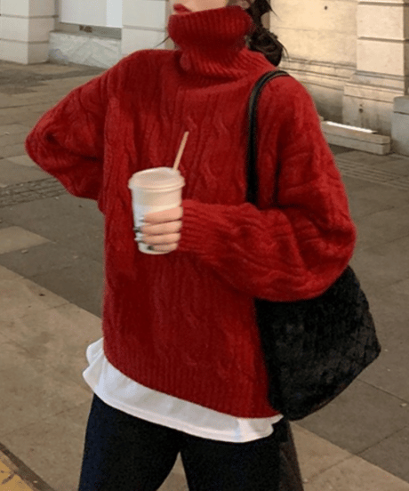 cable turtleneck sweater / 5color　hm2787