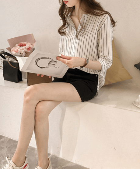 striped loose shirt / 4color　hm3000