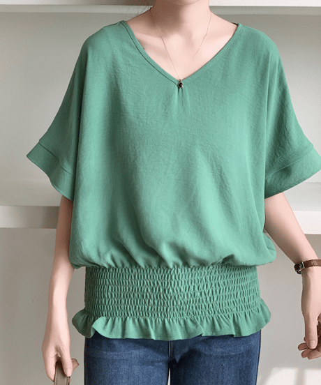 shirred hem blouse / 8color　hm3003