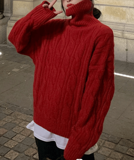 cable turtleneck sweater / 5color　hm2787