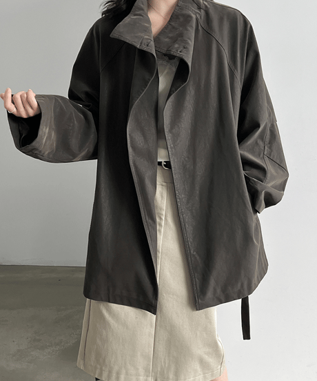 faux-leather belted coat / 2color　hm3245