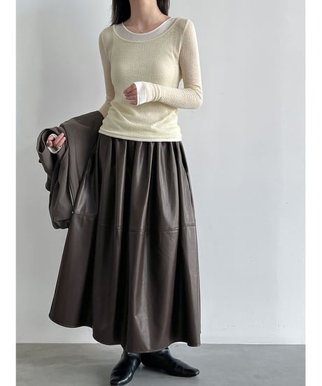 pleated leather skirt / 2color　hm3103