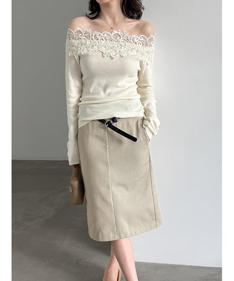 lace shoulder knit top / 2color　hm3240
