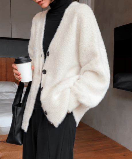 shaggy knit cardigan / 6color　hm1002