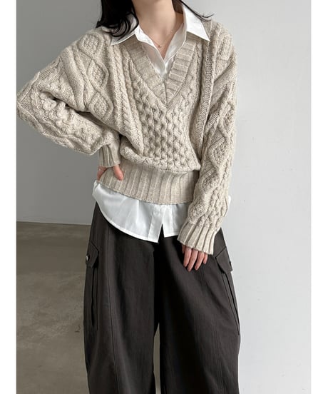 cable layered knit  / 2color　hm3230