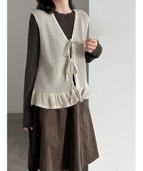 ruffle ribbon vest / 3color　hm3261