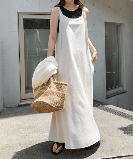 linen strap dress / 4color　hm3001