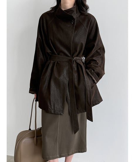 faux-leather belted coat / 2color　hm3245
