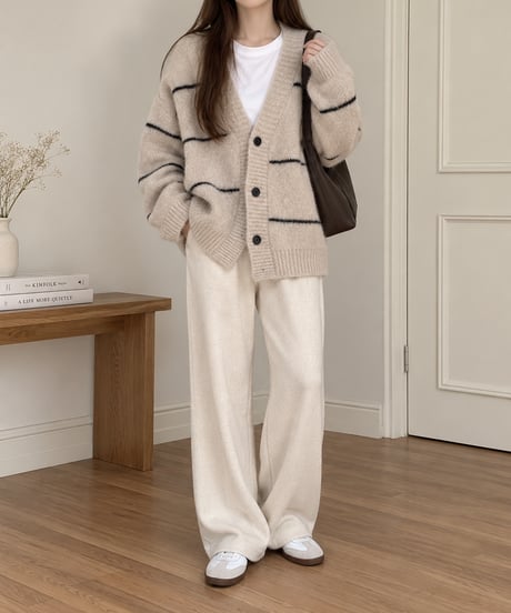 striped v-neck cardigan / 2color　hm3270