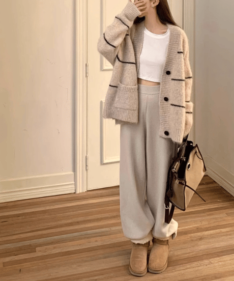 striped v-neck cardigan / 2color　hm3270