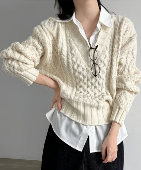 cable layered knit  / 2color　hm3230