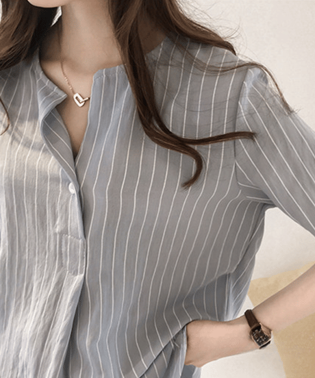 striped loose shirt / 4color　hm3000