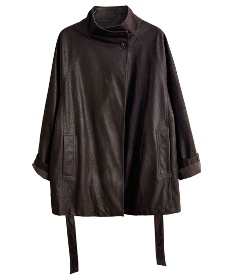 faux-leather belted coat / 2color　hm3245