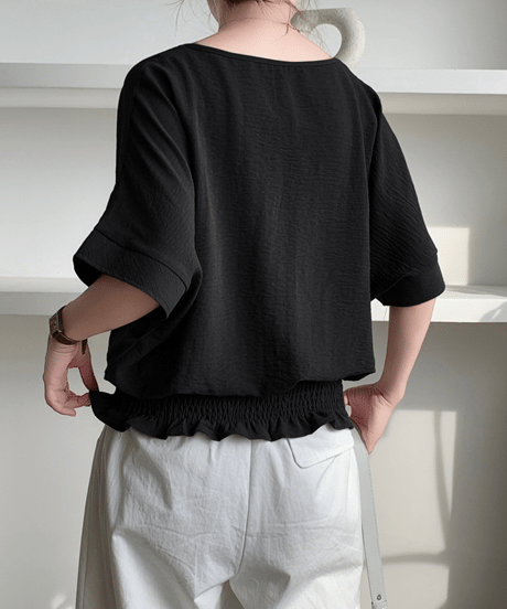shirred hem blouse / 8color　hm3003