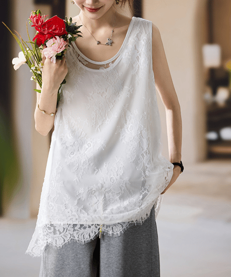 lace long vest / 2color　hm2995